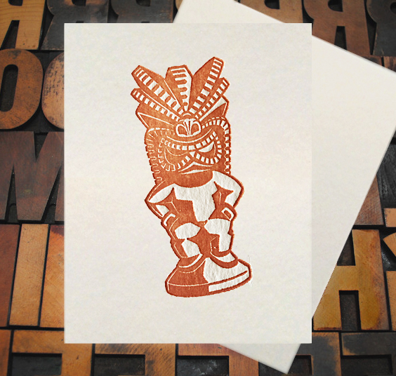 Letterpress Card with an image of a tiki statue