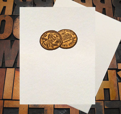 Letterpress Card with an image of two pennies