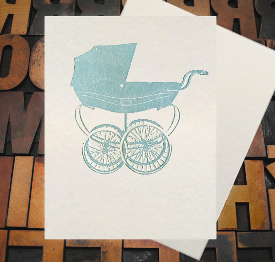 Letterpress Card with an image of a vintage pram or stroller