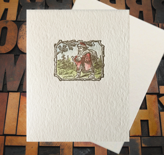 Letterpress Card with a vintage Santa illustration