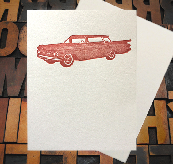 Letterpress Card with an image of a vintage car