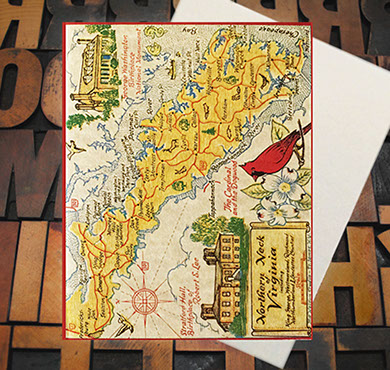Letterpress Card with a vintage map of Northern Virginia