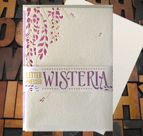 Letterpress Card with illustrations of wisteria vines